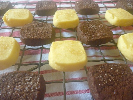 Chocolate sable cookies and lemon shortbread