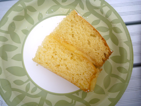 Slice of Greek yoghurt cake with lemon curd