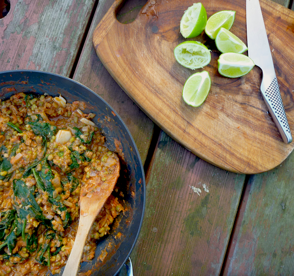 Mongo - Filipino mung bean dahl with tomatoes, spinach and lime