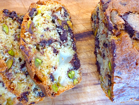Pear pistachio and dark chocolate cake