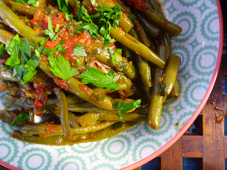 Slow braised Greek green bean stew
