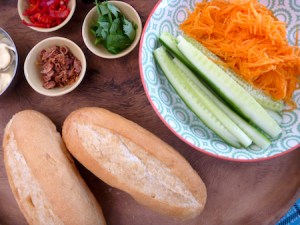 Vegetarian banh mi with fixings Vegetarian banh mi rolls