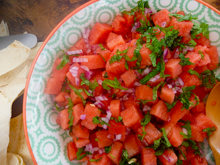 Watermelon salad with mint, red onion and lime