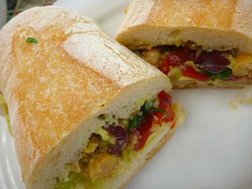 Smashed chickpea salad sandwich