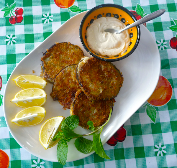 Eggplant 'Cordon Bleu' stuffed with haloumi and fresh mint