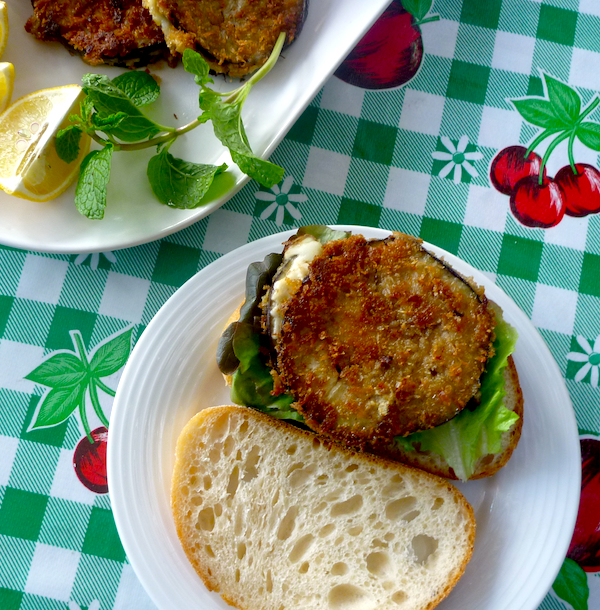 Vegetarian Sandwiches - Eggplant 'cordon bleu' stuffed with haloumi and fresh mintwith halou sandwiches