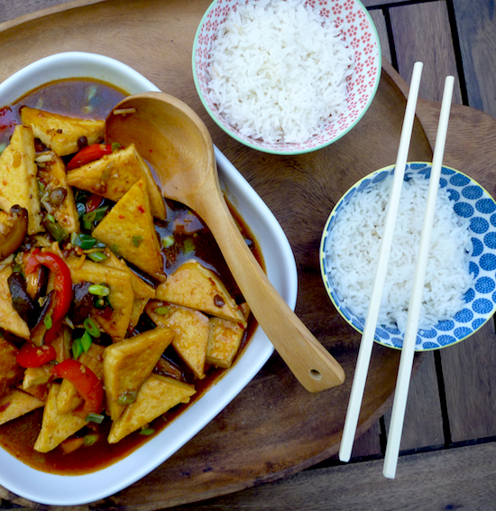 Sichuan-style pan fried tofu in 'fish' fragrant sauce (Vegan)