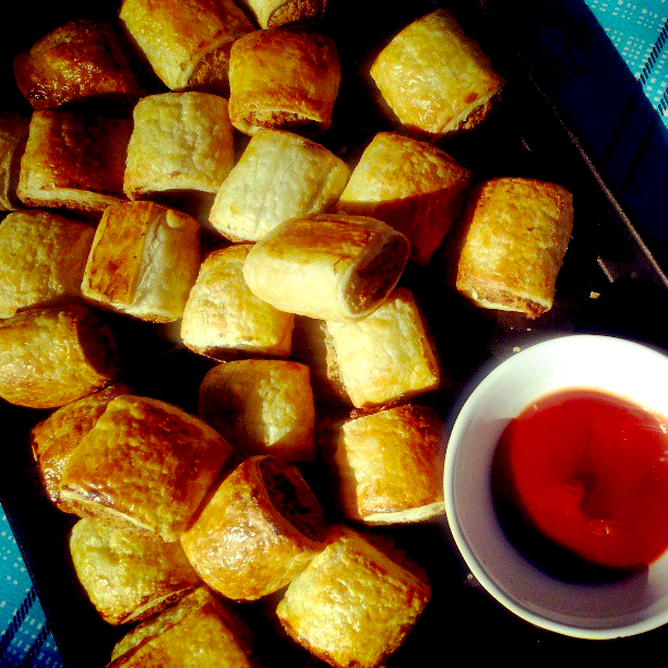 Homemade vegetarian party sausage rolls