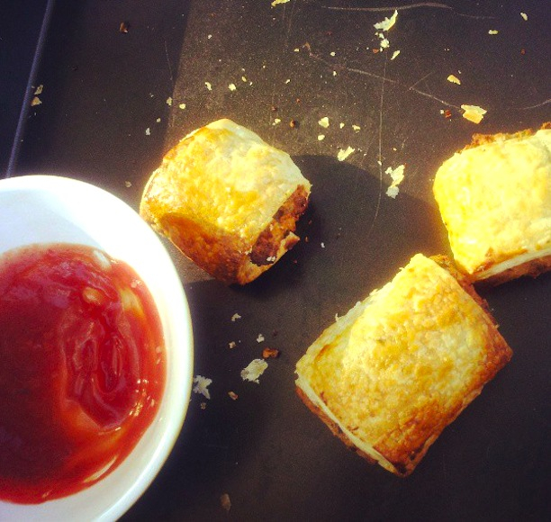 Homemade vegetarian party sausage rolls