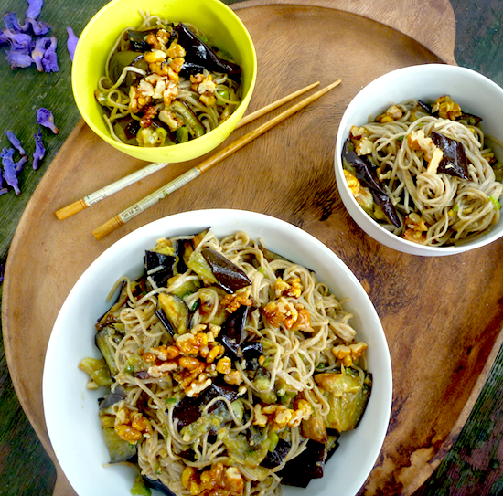 Miso eggplant with soba noodles and walnuts #vegan