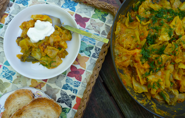 Red lentil and cabbage stew